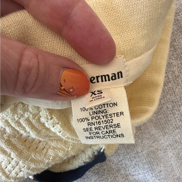 J. Peterman Vivienne Pointelle Cotton Suit Set Cream Navy Trim Skirt Top XS/S - Picture 12 of 16